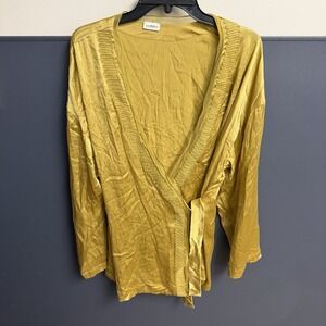 La Perla Women's Yellow Gold Short Silk Satin Robe Sleepwear Size L Lace Trim
